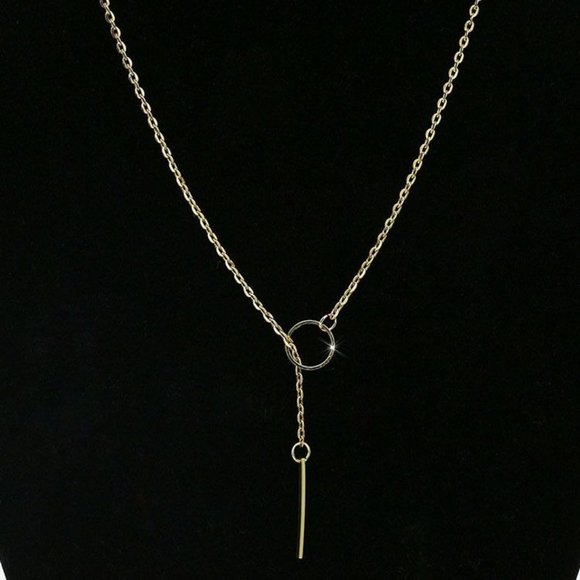 Lariat Dainty Long Thin Chain Simple Circle Bar Y Drop Necklace Gold A0119 - Picture 3 of 12